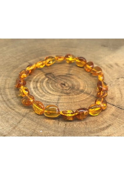 Damla Kehribar Karamel Rengi Lastikli Yetişkin Bileklik