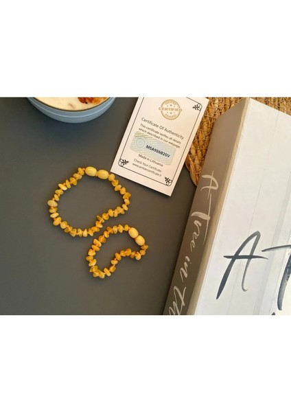 Damla Kehribar Sarı Renk Anne Bebek Bileklik