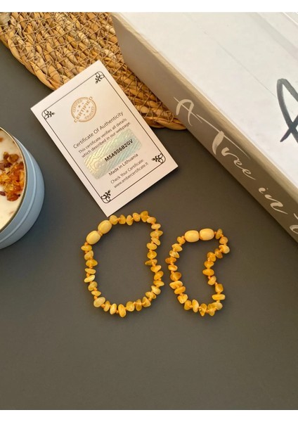 Damla Kehribar Sarı Renk Anne Bebek Bileklik modelleri