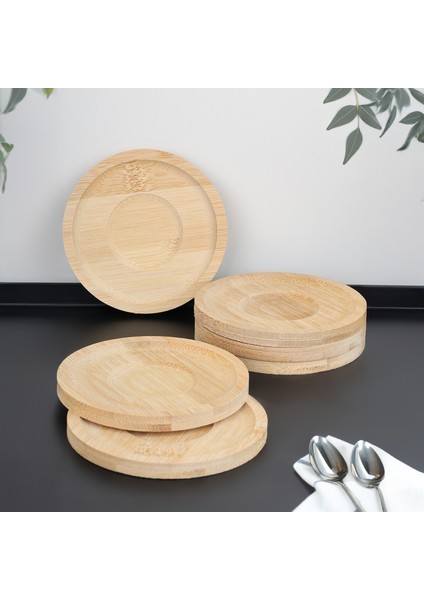 6'lı Bambu Bardak Altlığı Set - Ahşap Yuvarlak Çay Tabağı Kahve Fincan Altlığı 10 cm