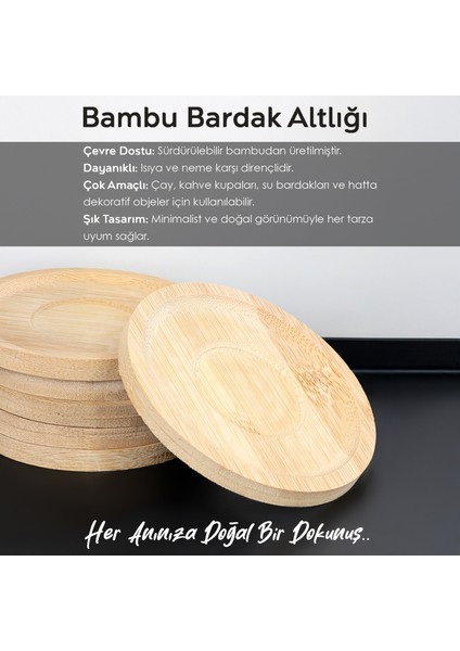 6'lı Bambu Bardak Altlığı Set - Ahşap Yuvarlak Çay Tabağı Kahve Fincan Altlığı 10 cm