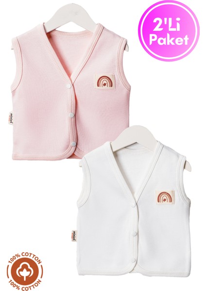Unisex Bebek Arma Detaylı Organik Pamuklu 3-6-9 Ay 2li Penye Bebek Yelek Set