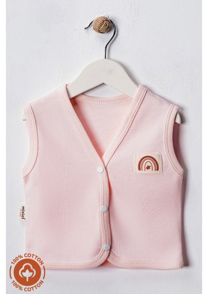 Unisex Bebek Arma Detaylı Organik Pamuklu 3-6-9 Ay 2li Penye Bebek Yelek Set