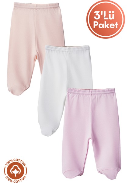 Unisex Bebek Penye Organik Pamuklu 0-6 Ay Patikli Bebek Pantolon Tek Alt 3lü Set