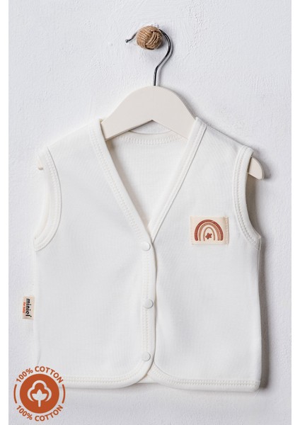 Unisex Bebek Arma Detaylı Organik Pamuklu 3-6-9 Ay 2li Penye Bebek Yelek Set
