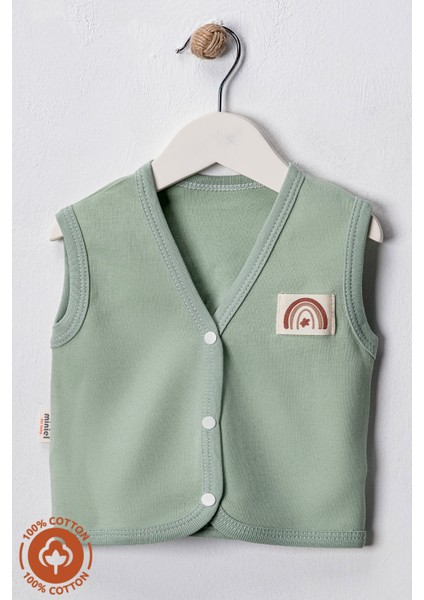 Unisex Bebek Arma Detaylı Organik Pamuklu 3-6-9 Ay 2li Penye Bebek Yelek Set