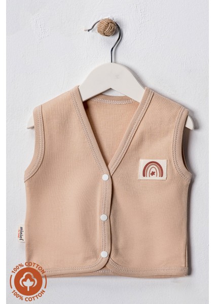Unisex Bebek Arma Detaylı Organik Pamuklu 3-6-9 Ay 2li Penye Bebek Yelek Set