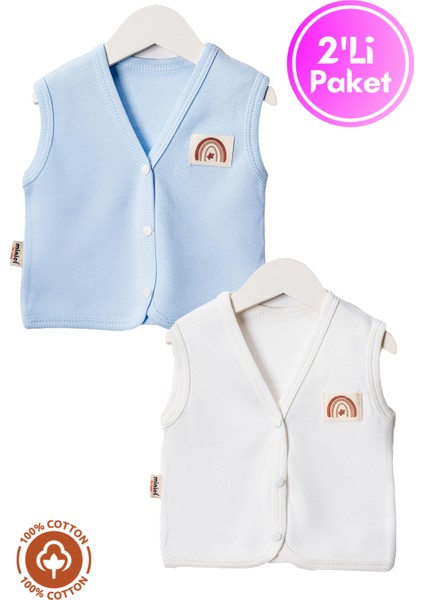 Unisex Bebek Arma Detaylı Organik Pamuklu 3-6-9 Ay 2li Penye Bebek Yelek Set