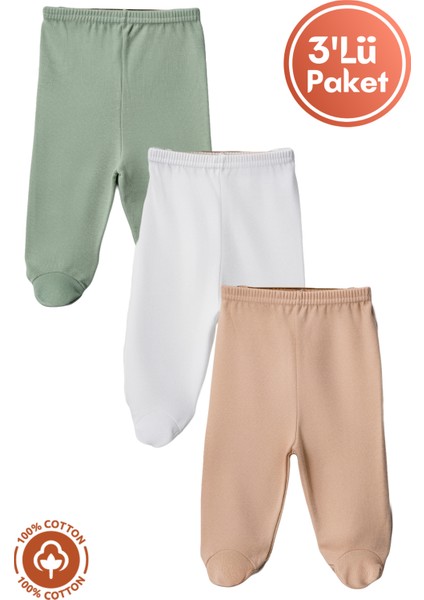 Unisex Bebek Penye Organik Pamuklu 0-6 Ay Patikli Bebek Pantolon Tek Alt 3lü Set