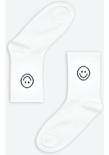 Ekru Smile Bamboo Soket Çorap