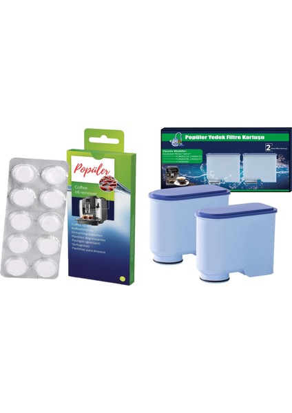 Kahve Makinesi Bakım Seti | 2’li Aquaclean Su Filtresi + 10’lu Yağ Çözücü Tablet (Ekonomik Paket!)