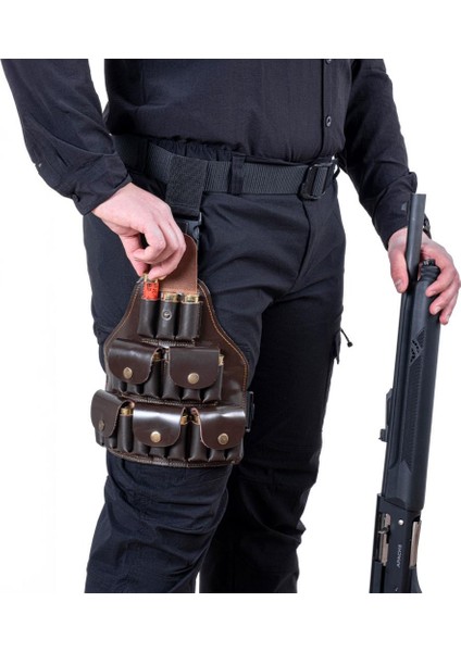 Deri Bacak Fişekliği - Savage - Kahve - 18'li modelleri