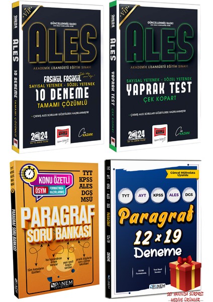 ALES 10 Deneme+ALES Yaprak Test+Panem Paragraf Soru B+Paragraf Deneme+Hediye