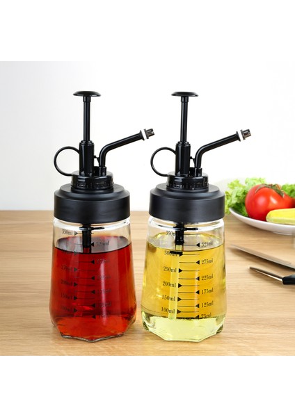 2'li Cam Sprey Yağdanlık Seti - Yağ Püskürtücü Yağlık Sirkelik Zeytinyağı Sıvıyağ Şişesi 2X370ML