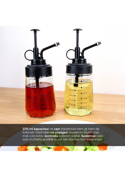 2'li Cam Sprey Yağdanlık Seti - Yağ Püskürtücü Yağlık Sirkelik Zeytinyağı Sıvıyağ Şişesi 2X370ML modelleri