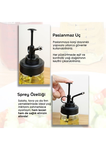 2'li Cam Sprey Yağdanlık Seti - Yağ Püskürtücü Yağlık Sirkelik Zeytinyağı Sıvıyağ Şişesi 2X370ML fırsatları