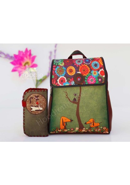 Köpek Figürlü Kapaklı Sırt Çantası Etnik Bohem Style Cüzdan Kombin