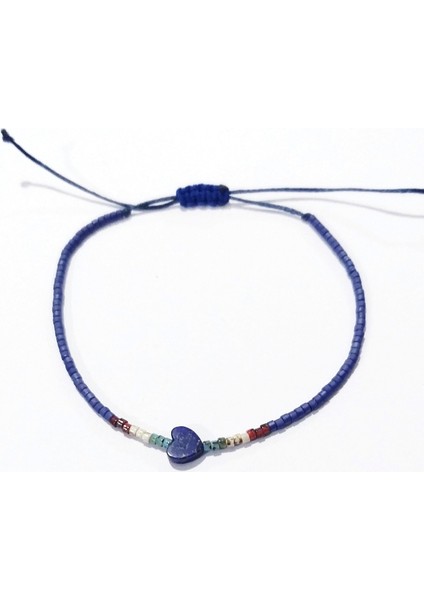 Kalp Şeklinde Lapis Lazuli Doğaltaşlı Mat Lacivert ve Desenli Miyuki Boncuklu Ikili Bileklik fiyatları