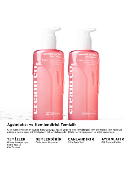 Hyalüronik Asit Yüz Temizleme Jeli | 400 ml | Nemlendirci | Niasinamid Pga | Tüm Cilt Tipleri