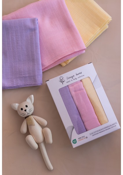 Çok Amaçlı Müslin Örtü & Battaniye 3'lü Set %100 Pamuk Oeko-Teks Sertifikalı 80X80 cm
