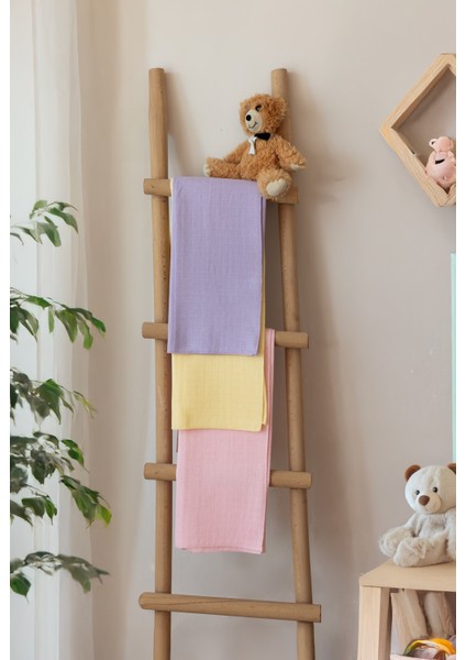Çok Amaçlı Müslin Örtü & Battaniye 3'lü Set %100 Pamuk Oeko-Teks Sertifikalı 80X80 cm