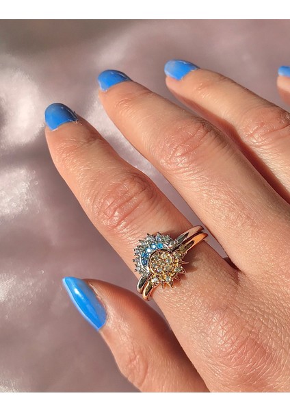 Pandora Model Ay ve Güneş Ikili Kolye ve Ikili Yüzük Seti 4'lü Ayarlanabilir Yüzük Kararmaya Dayanıklı Cheberry Kolye Seti