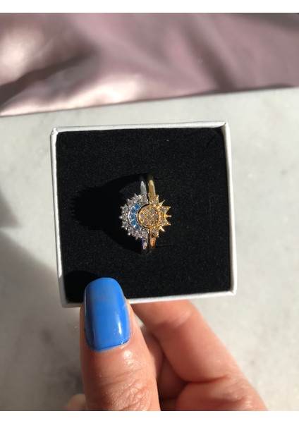 Pandora Model Ay ve Güneş Ikili Kolye ve Ikili Yüzük Seti 4'lü Ayarlanabilir Yüzük Kararmaya Dayanıklı Cheberry Kolye Seti