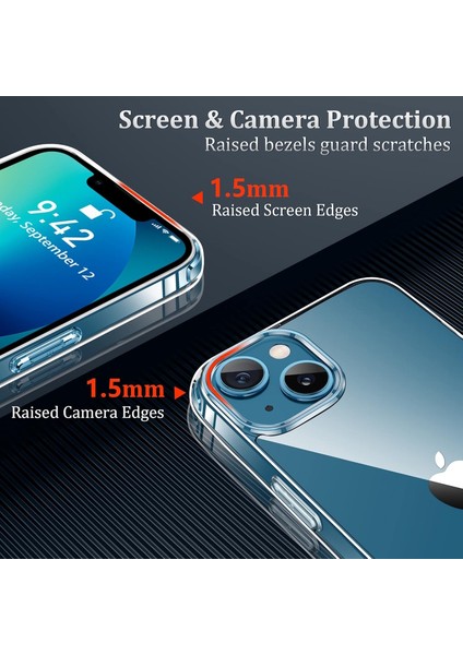 Apple iPhone 13 Kılıf Kamera Çıkıntılı Korumalı Yumuşak Şeffaf Silikon + 9h Ekran Koruyucu Cam Set 2in1