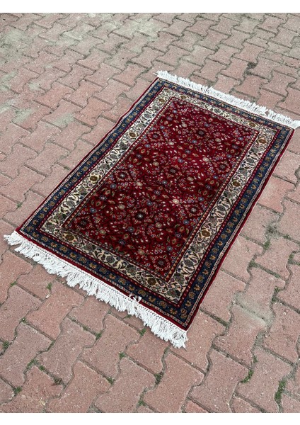 90 x 128 cm Türk Halı, El Dokuma Harika Kondisyonlu Yün Halı, Nostaljik Kilim, Çiçek Desenli Kayseri Halısı