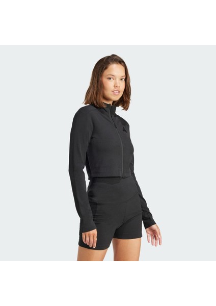 W Lng Rib Ls Kadın Fitili Fermuarlı Sweatshirt Siyah JJ1226
