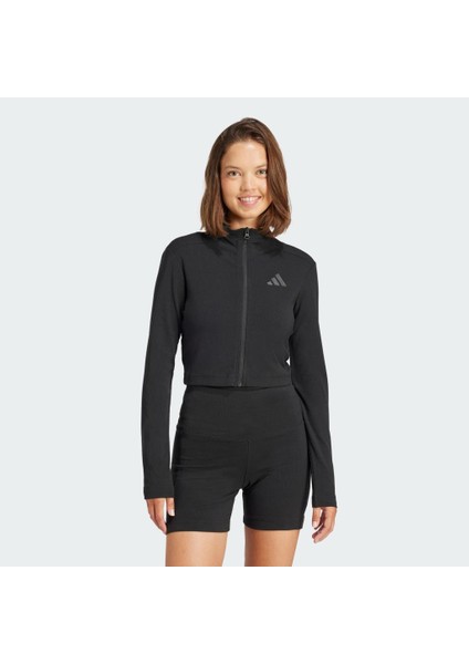 W Lng Rib Ls Kadın Fitili Fermuarlı Sweatshirt Siyah JJ1226 modelleri