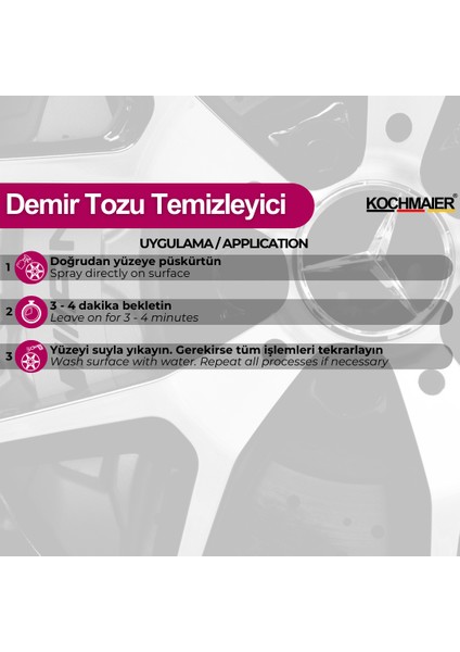 Kochmaier Oto Araç Jant Kaporta Ph Nötr Demir Tozu Temizleyici Sökücü 5 Litre/kg modelleri