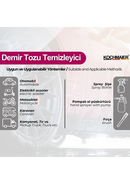 Kochmaier Oto Araç Jant Kaporta Ph Nötr Demir Tozu Temizleyici Sökücü 5 Litre/kg fırsatları