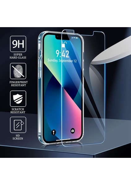 iPhone 14 Kılıf Kamera Çıkıntılı Korumalı Yumuşak Şeffaf Silikon + 9h Ekran Koruyucu Cam Set 2in1 fiyatları