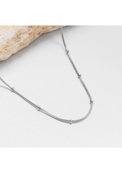 By Florya Jewelry Çelik Topçuklu İnce Balık Sırtı Yılan Zincir Kolye İnce İtalyan Zinciri 1 mm Zarif Minimal Kombinlik modelleri