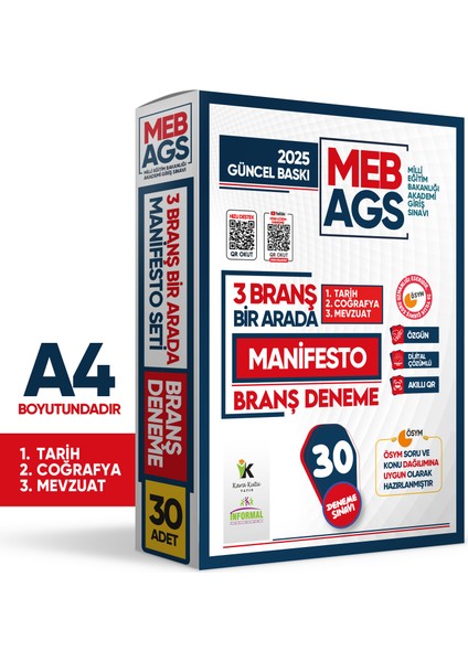 2025 Meb Ags Tarih-Coğrafya-Mevzuat Manifesto Branş Deneme Seti 3lü (3X10) Özgün Dijital Çözümlü fırsatları