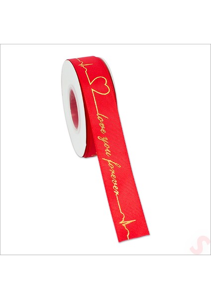 Grogren Kurdele Love You Altın Baskılı, 2,5 cm x 23MT - Kırmızı