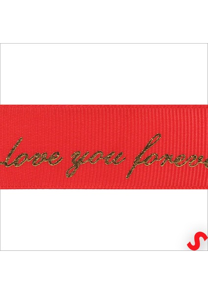 Grogren Kurdele Love You Altın Baskılı, 2,5 cm x 23MT - Kırmızı modelleri