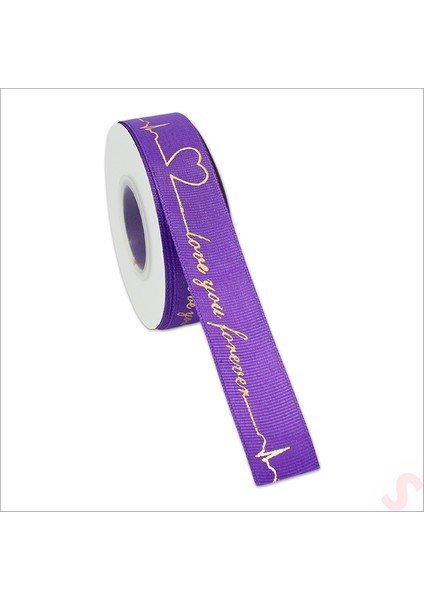 Grogren Kurdele Love You Altın Baskılı, 2,5 cm x 23MT - Mor
