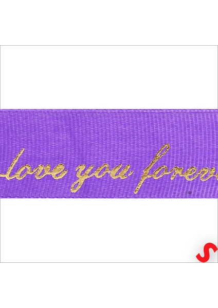 Grogren Kurdele Love You Altın Baskılı, 2,5 cm x 23MT - Mor