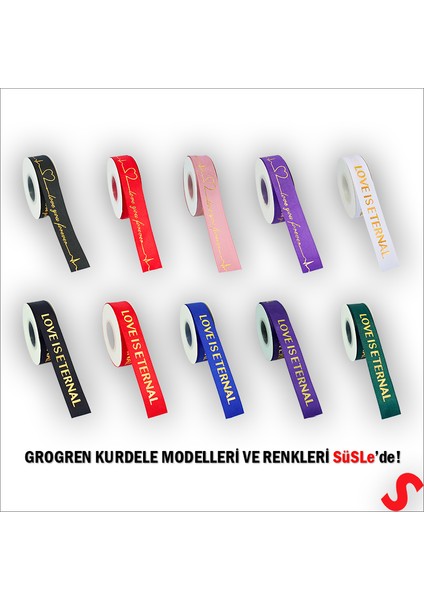 Grogren Kurdele Love You Altın Baskılı, 2,5 cm x 23MT - Mor