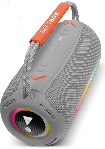 Beatbox LED Işıklı 20W Ses Bombası | Usb, Sd, Aux, Fm Radyo ve Bluetooth Hoparlör Gri