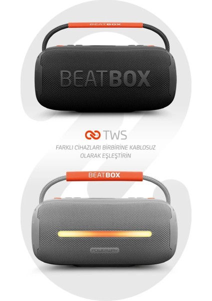 Beatbox LED Işıklı 20W Ses Bombası | Usb, Sd, Aux, Fm Radyo ve Bluetooth Hoparlör Gri modelleri