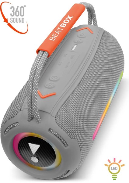 Beatbox LED Işıklı 20W Ses Bombası | Usb, Sd, Aux, Fm Radyo ve Bluetooth Hoparlör Gri indirimleri