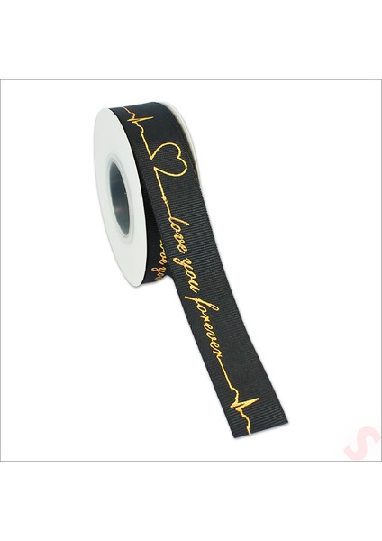 Grogren Kurdele Love You Altın Baskılı, 2,5 cm x 23MT - Siyah