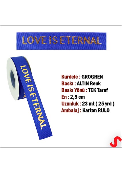 Grogren Kurdele Eternal Altın Baskılı, 2,5 cm x 23MT - Koyu Mavi fiyatları