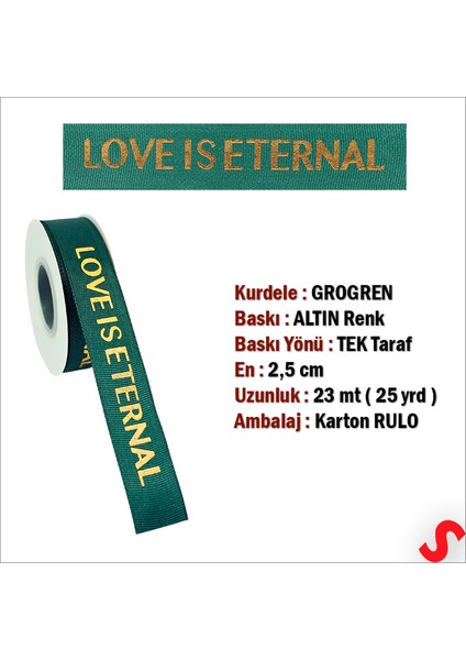 Grogren Kurdele Eternal Altın Baskılı, 2,5 cm x 23MT - Yeşil fiyatları