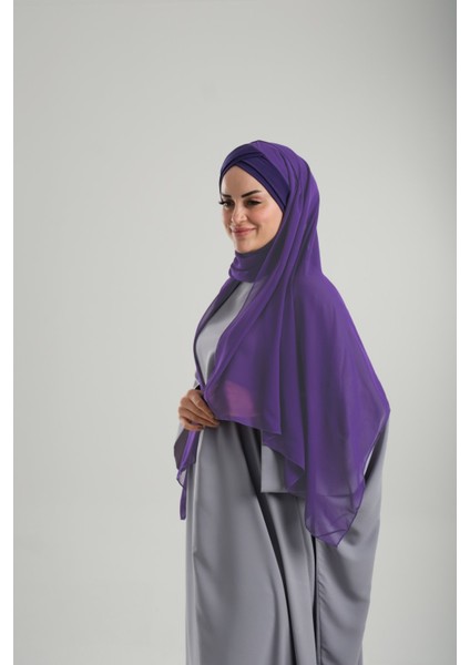 Mor Pratik Hazır Geçmeli Bone Şal Şifon Kendinden Boneli Iki Bantlı 1452_22 modelleri