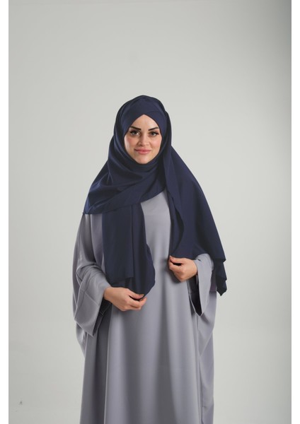 Lacivert Pratik Hazır Geçmeli Bone Şal Krep Mevsimlik Tek Bantlı 1453K_02