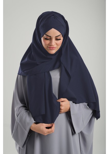 Lacivert Pratik Hazır Geçmeli Bone Şal Krep Mevsimlik Tek Bantlı 1453K_02 fiyatları